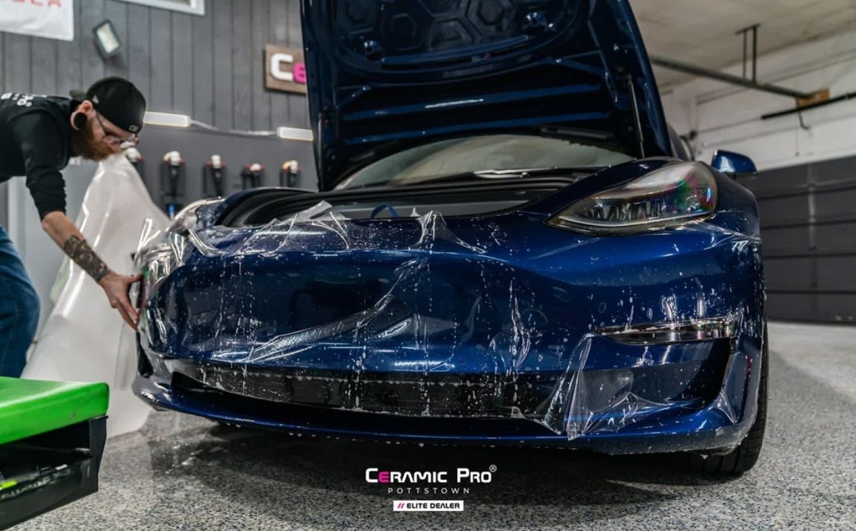Paint Protection Film on Front Bumper of Tesla Model 3 at Total Detailing