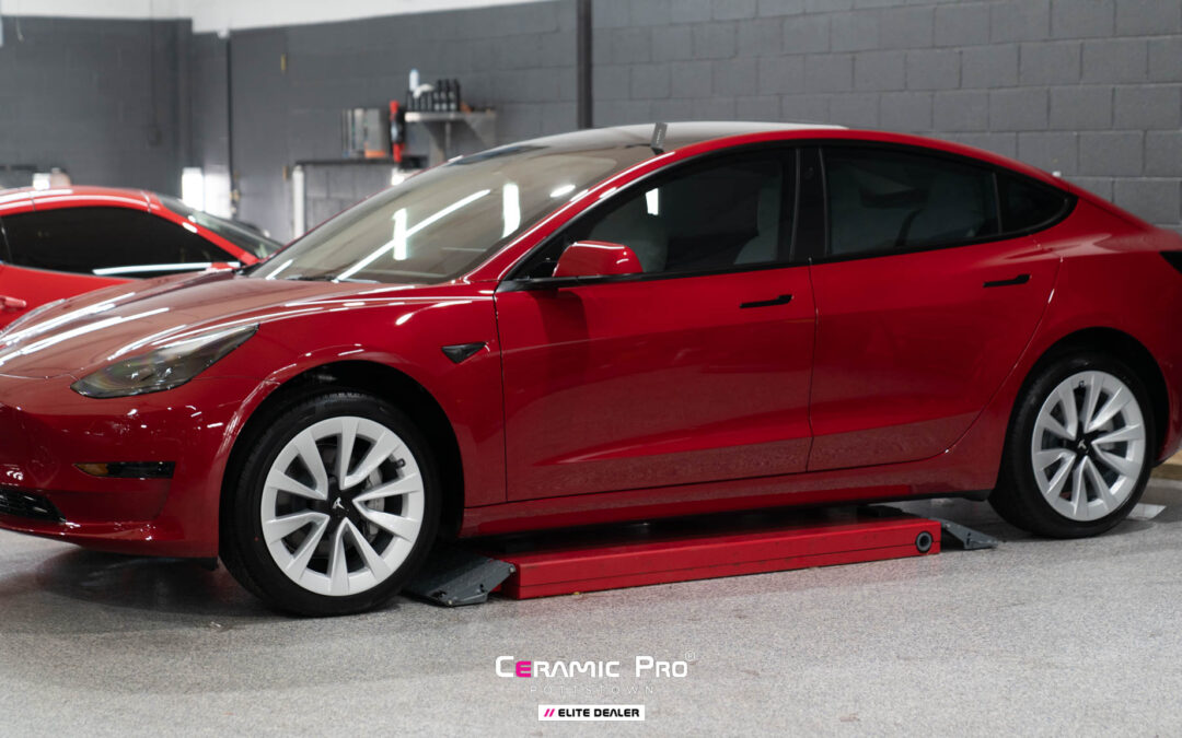 Red Tesla Model 3 – PPF, Ceramic Coating, Window Tint