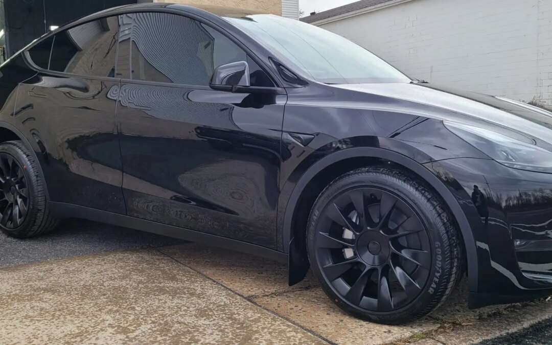 Black Tesla Y Ceramic Coating, Full Front PPF & Tint