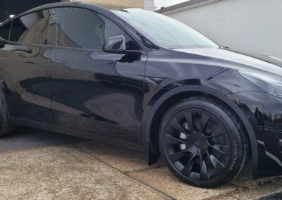 Black Tesla Y Ceramic Coating, Full Front PPF & Tint